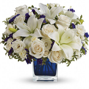Miss Scarlett - Bouquet Funebre Bianco e Blu – Fiori Freschi Eleganti