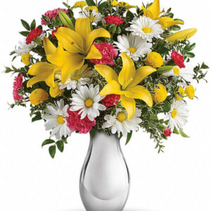Faithful Blessings - Bouquet con Margherite e Gigli – Fiori Freschi Gialli e Bianchi