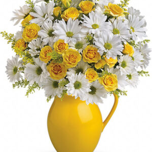 Light & Lovely – Bouquet con Margherite Bianche e Rose Gialle