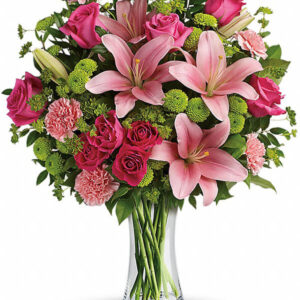 Bouquet Rosa e Verde “Pick Me Up” – Fiori Misti Eleganti