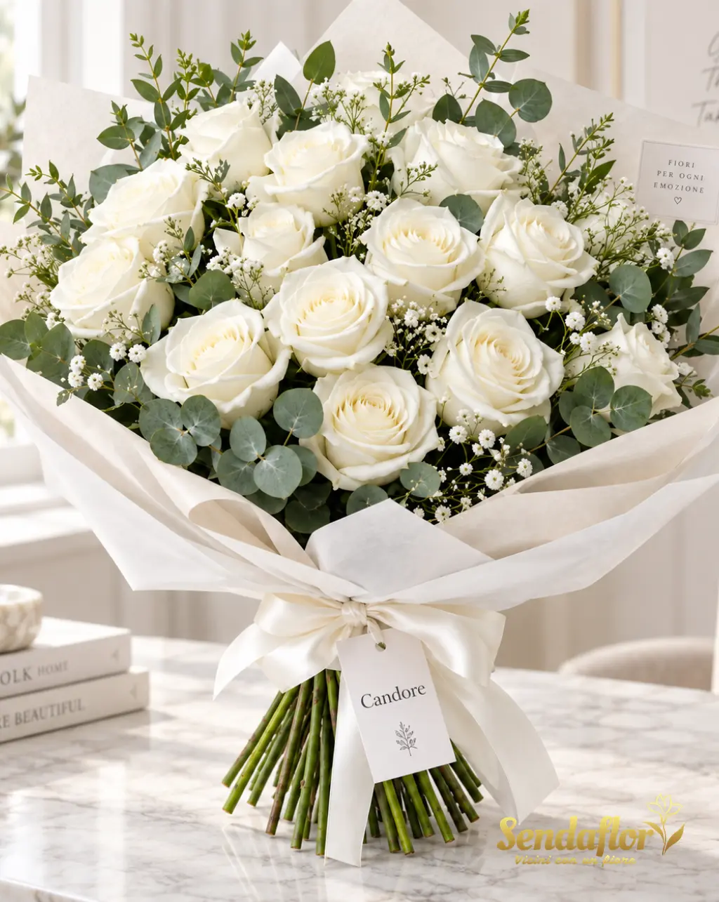 Candore – Bouquet di rose bianche