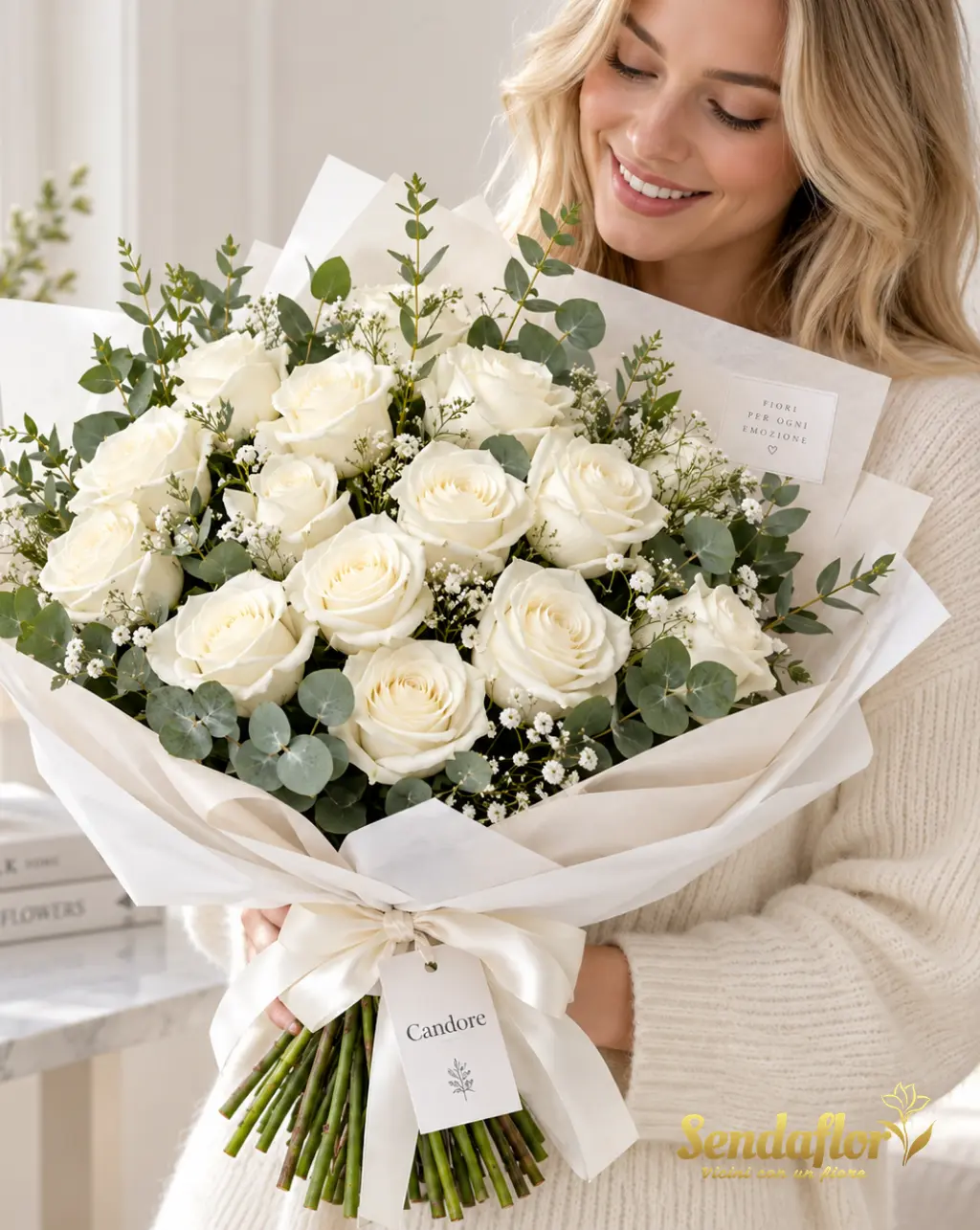 Candore – Bouquet di rose bianche