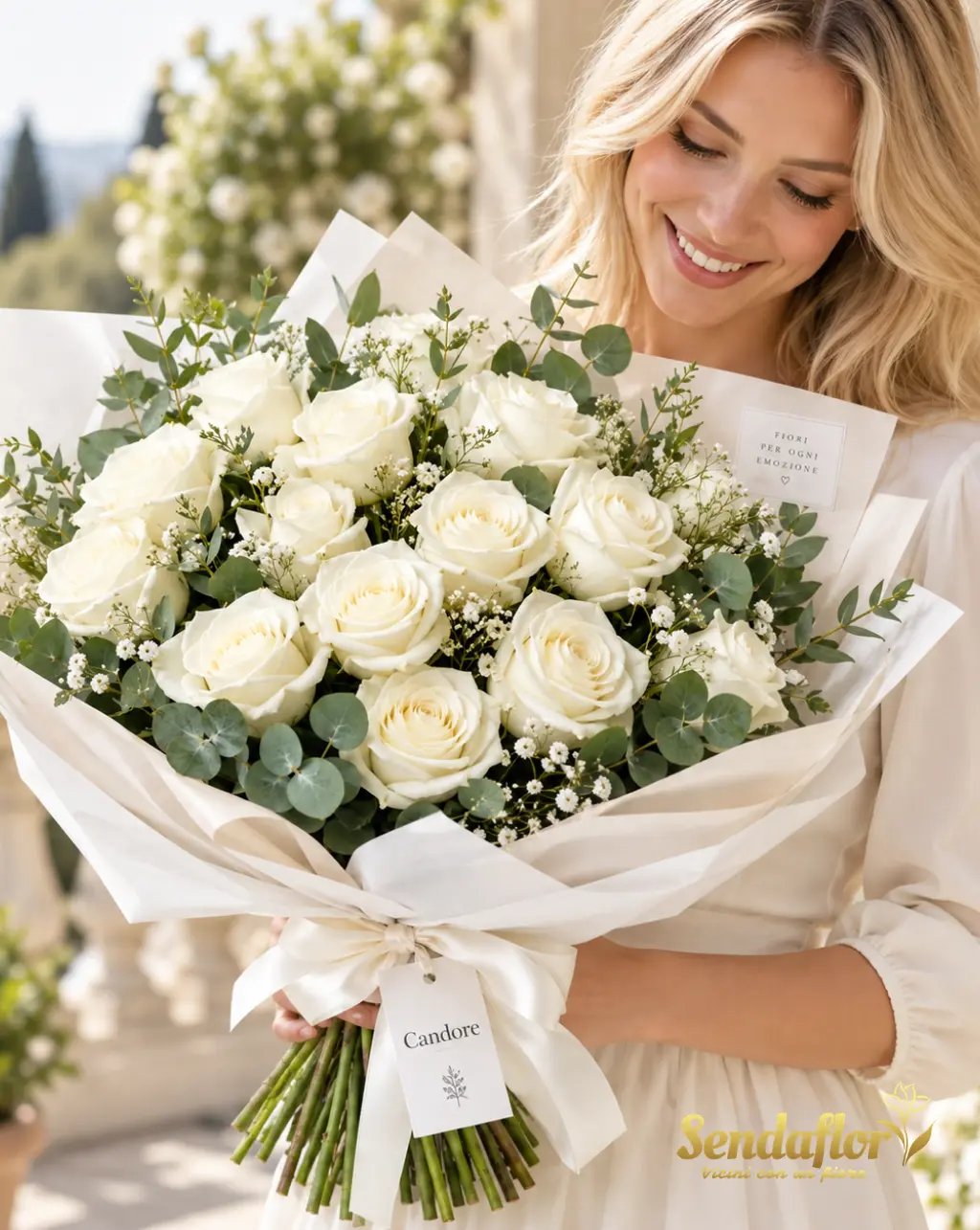 Candore – Bouquet di rose bianche