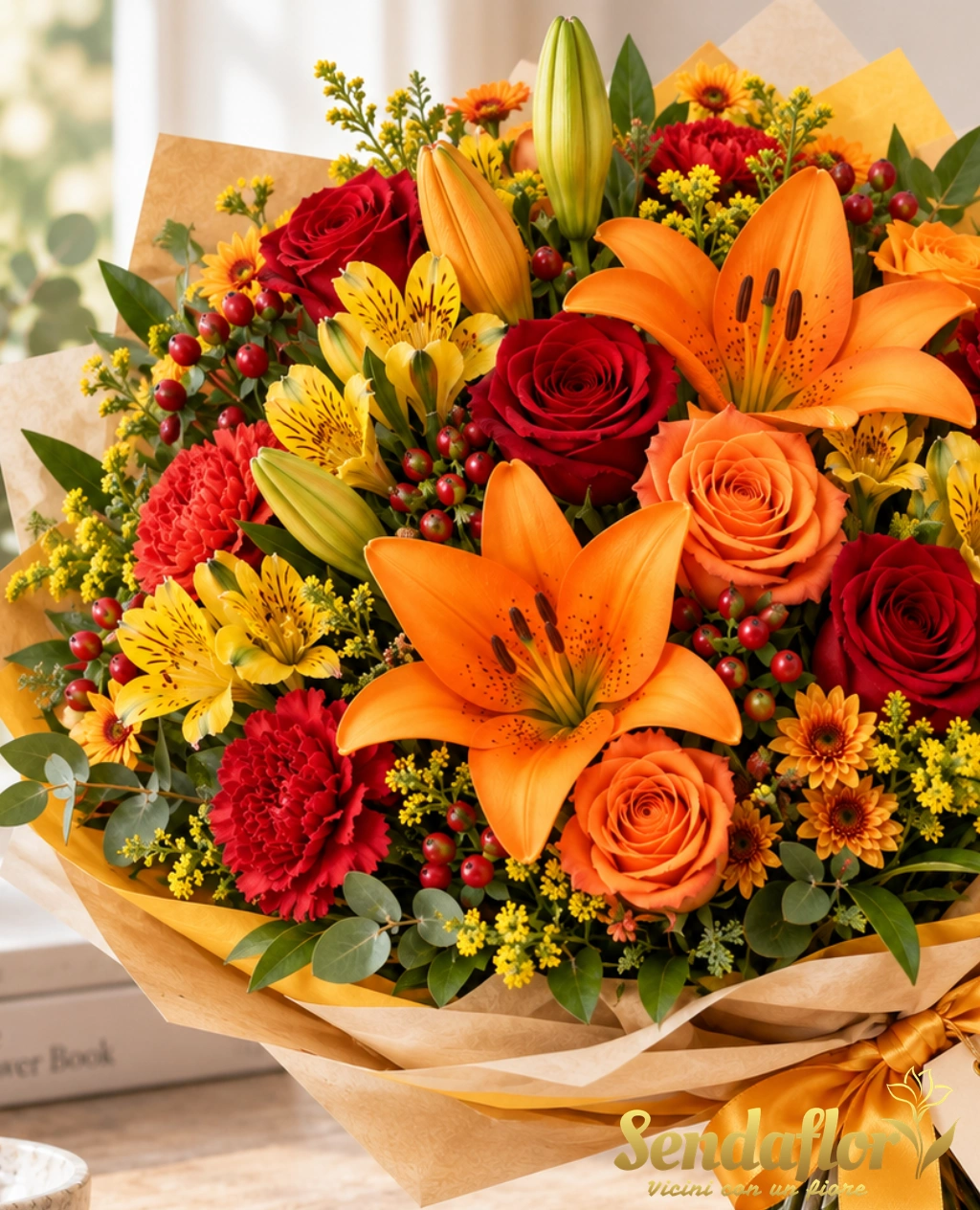 Calore d’autunno – Bouquet arancio, rosso e giallo