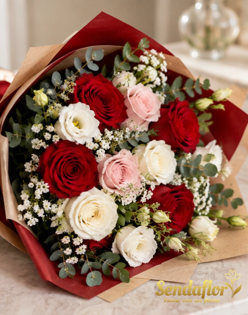 Vera Wang – Bouquet rosso, rosa e bianco