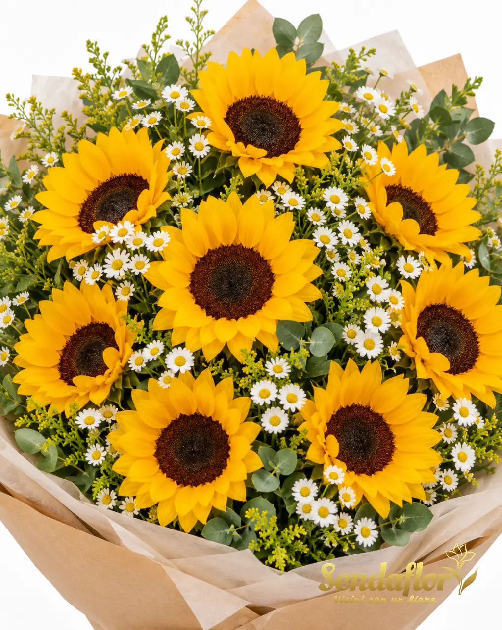 Incanto d’estate – Bouquet di girasoli e margherite bianche