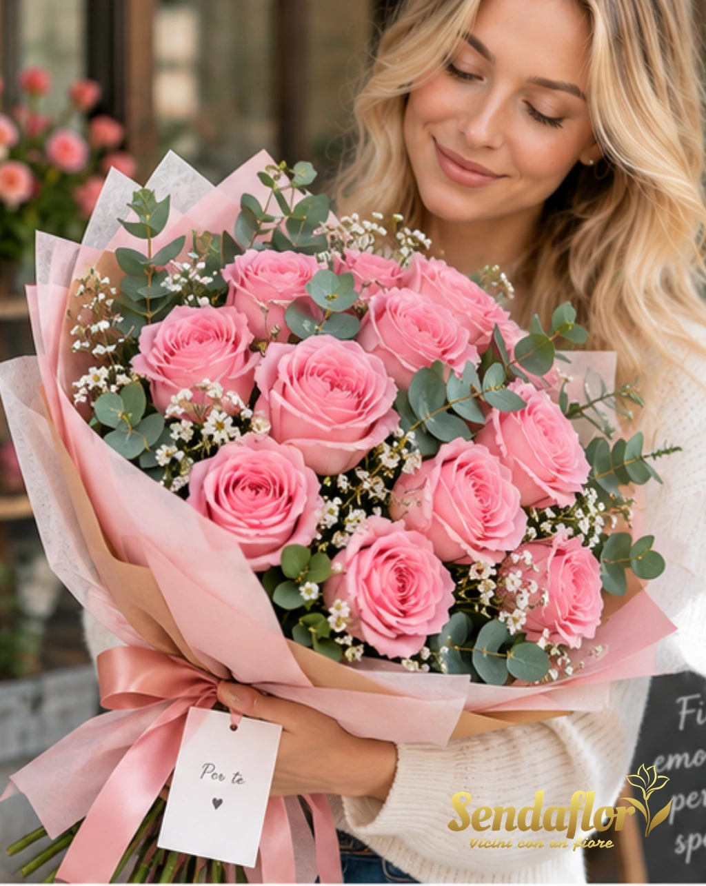 Carezza – Bouquet di rose rosa