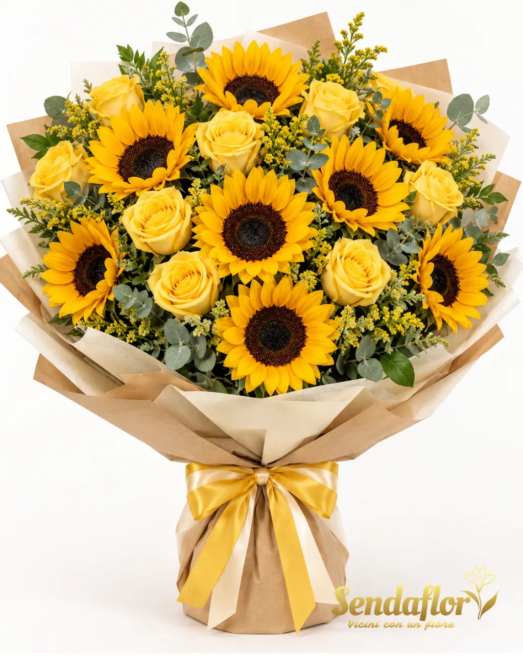 Splendore dorato – Bouquet di girasoli e rose gialle