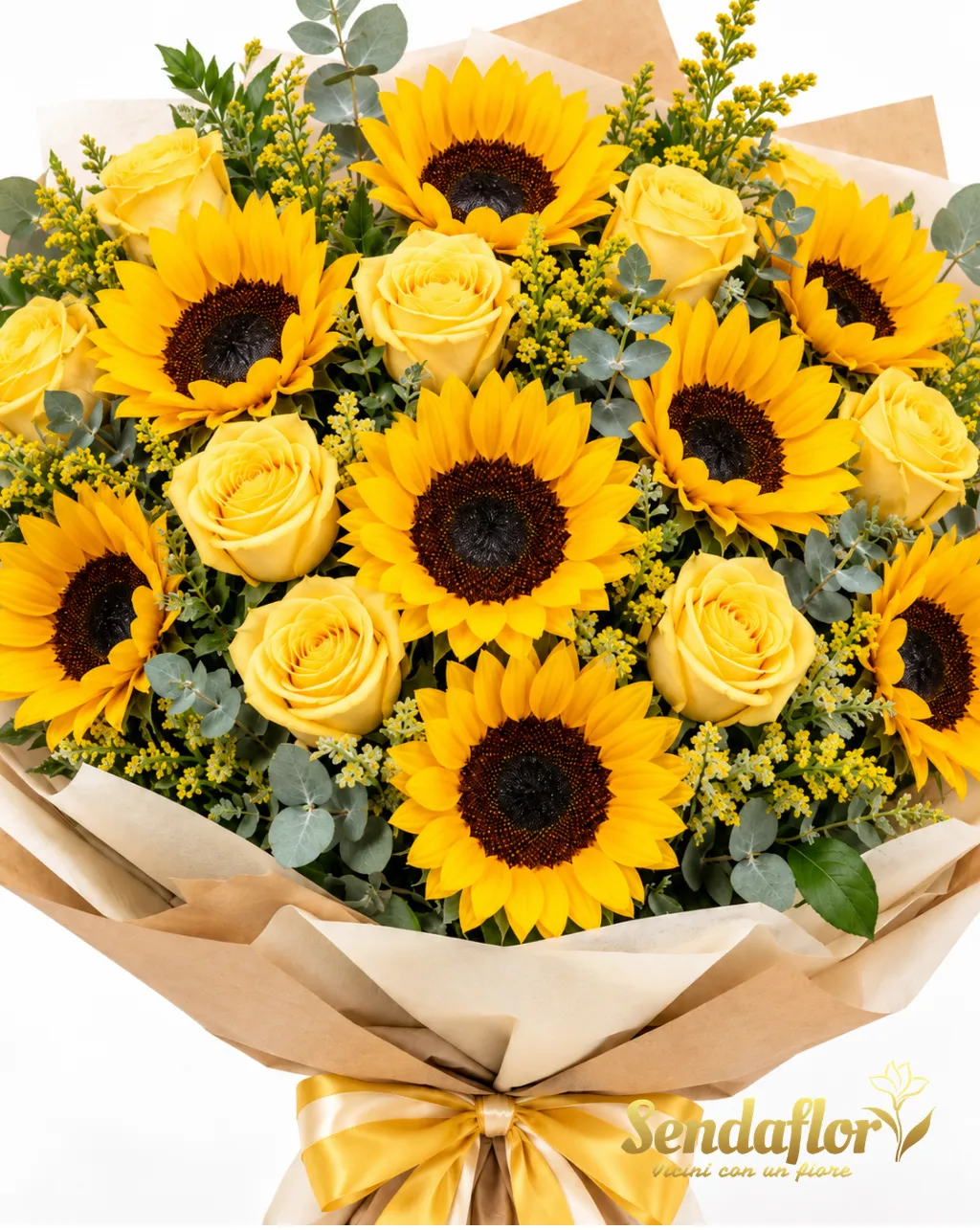 Splendore dorato – Bouquet di girasoli e rose gialle