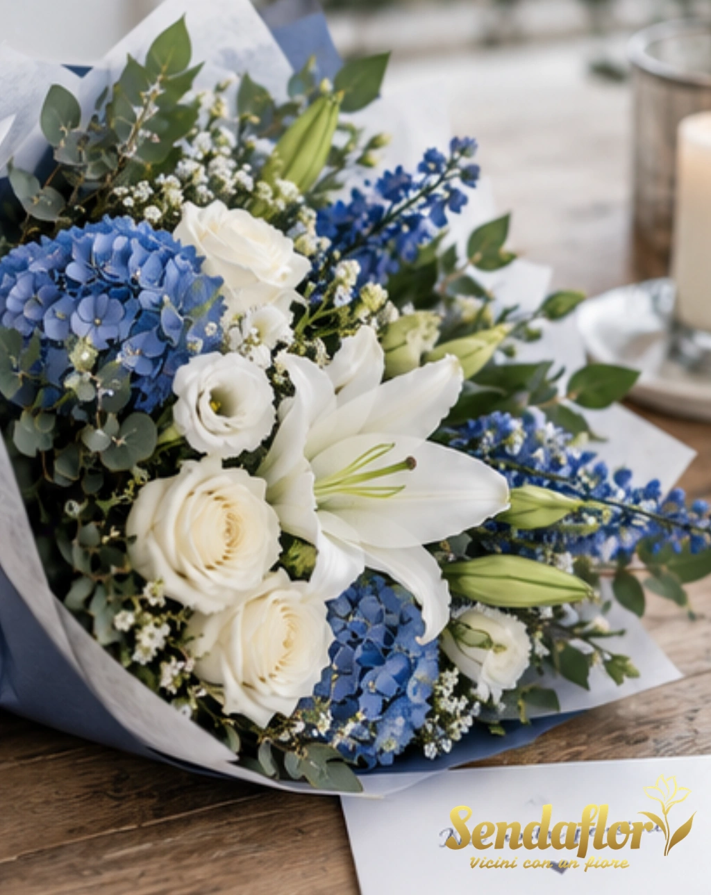 Un ricordo sereno – Bouquet bianco e blu