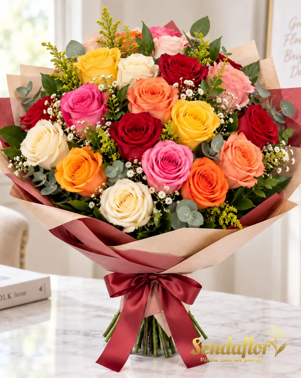Mosaico – Bouquet di rose multicolore