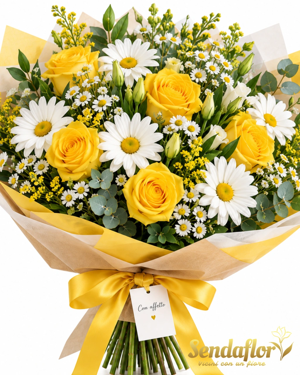 Un raggio di sole – Margherite bianche e rose gialle