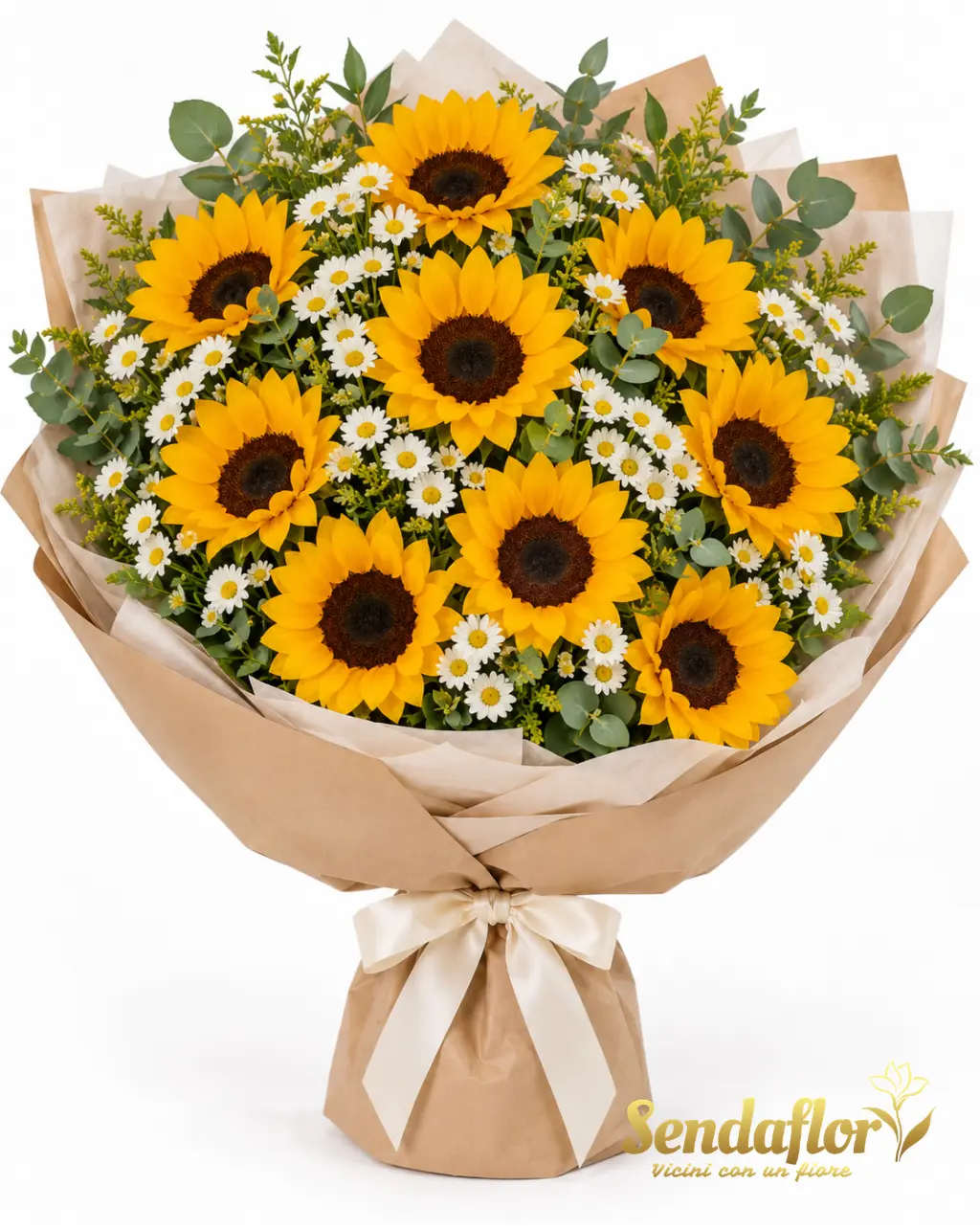 Incanto d’estate – Bouquet di girasoli e margherite bianche