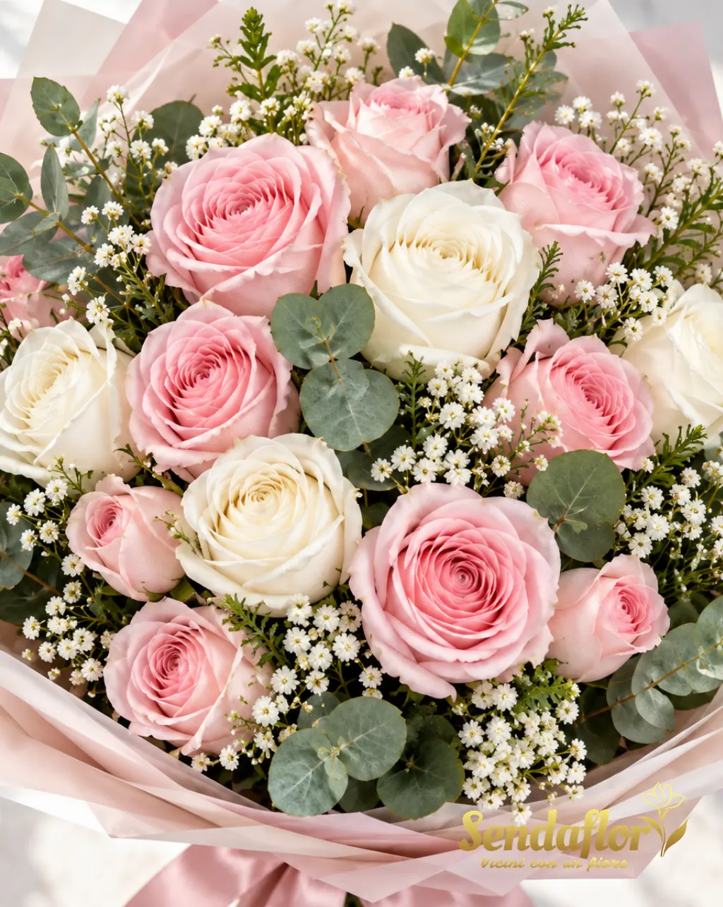 Delicatezza – Bouquet di rose rosa e bianche