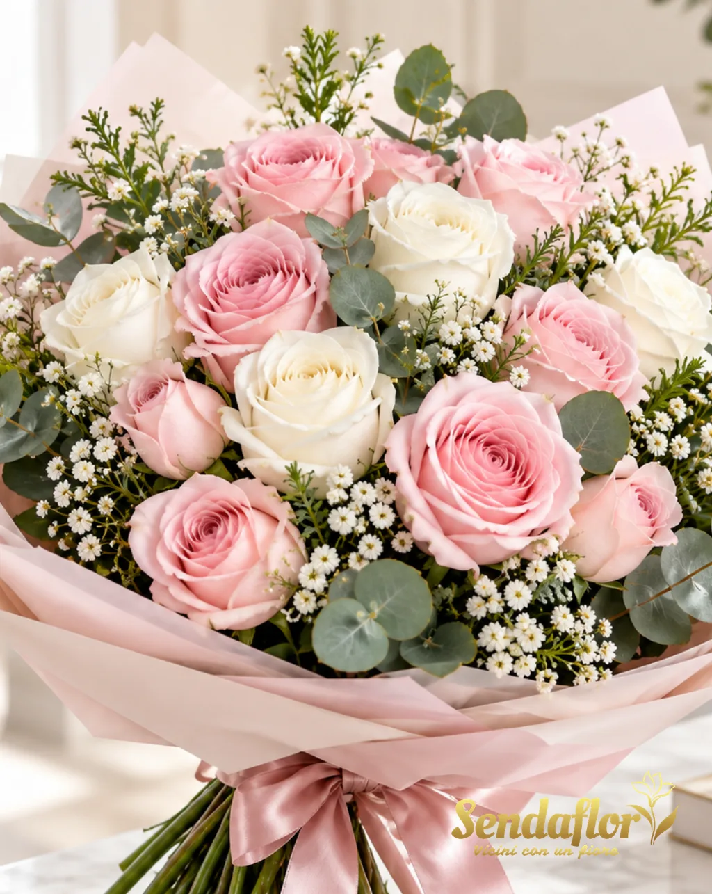 Delicatezza – Bouquet di rose rosa e bianche